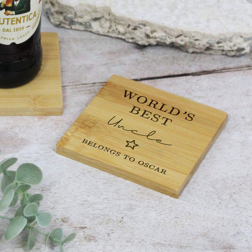 Personalised 'World’s Best Uncle' 2 in-1 Wooden Coaster & Bottle Opener