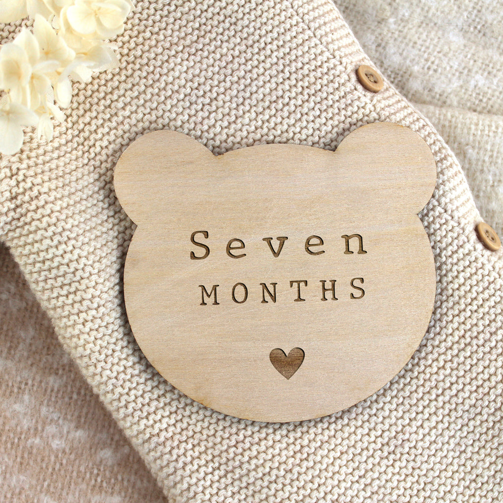 Set of 12 Wooden Bear Shaped Baby Milestone Discs