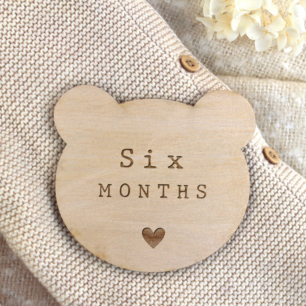 Set of 12 Wooden Bear Shaped Baby Milestone Discs