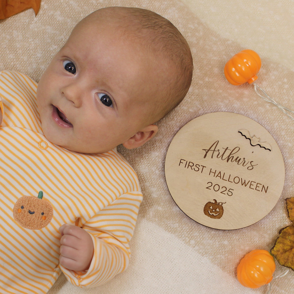 Personalised Baby's First Halloween Wooden Disc - 3 Sizes