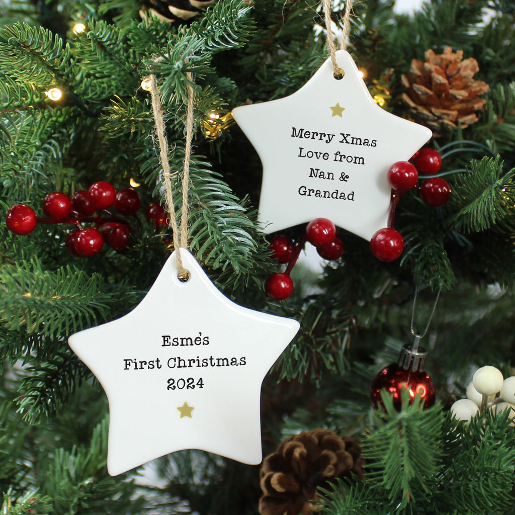 Personalised Baby’s First Christmas Ceramic Star Bauble