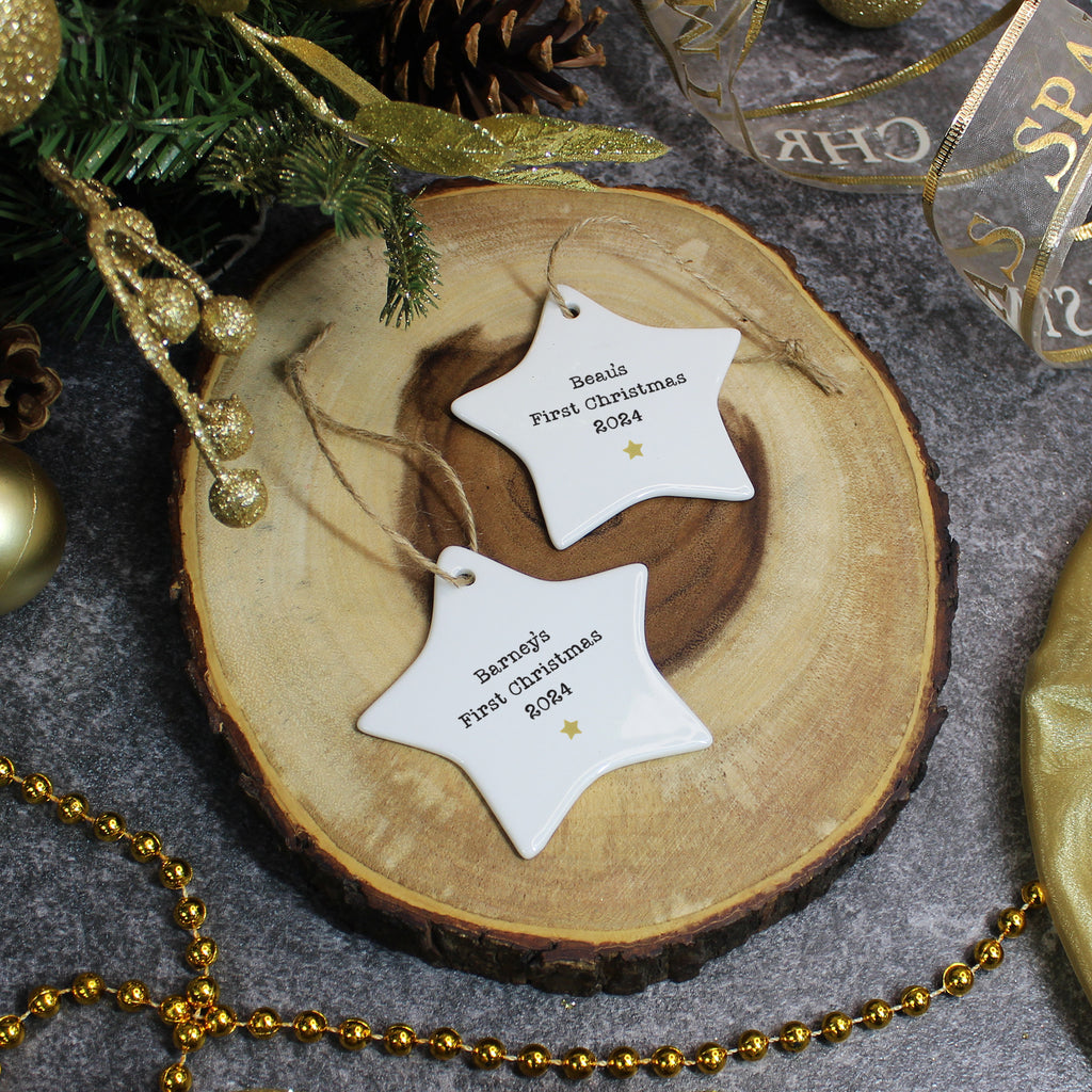 Personalised Baby’s First Christmas Ceramic Star Bauble