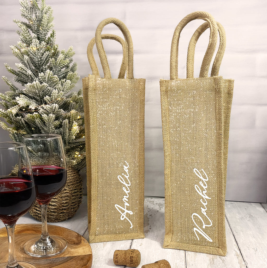 Personalised Shimmer Jute Bottle Bag with Name