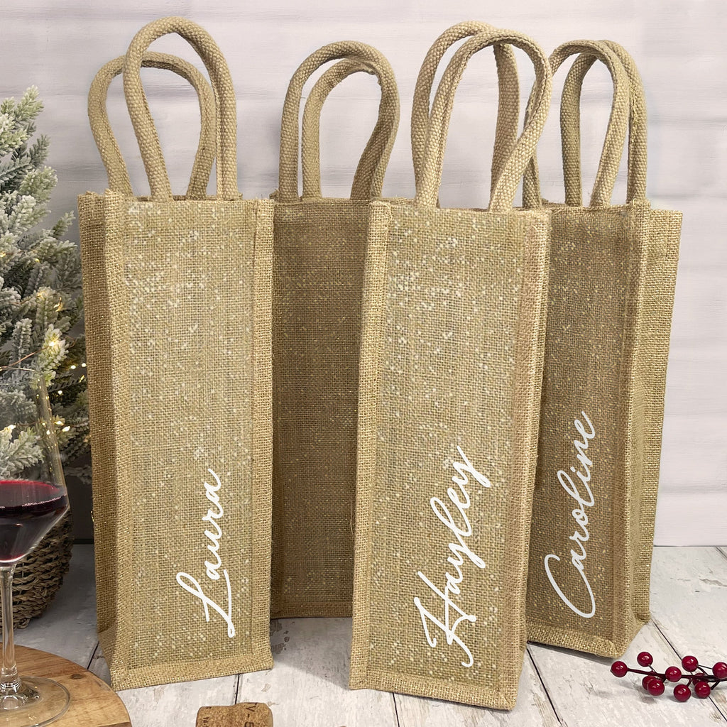 Personalised Shimmer Jute Bottle Bag with Name