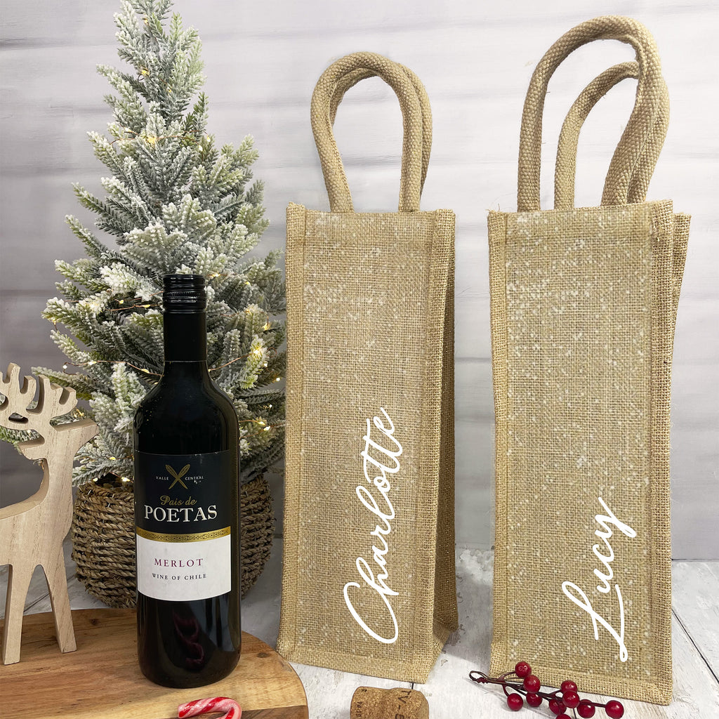 Personalised Shimmer Jute Bottle Bag with Name