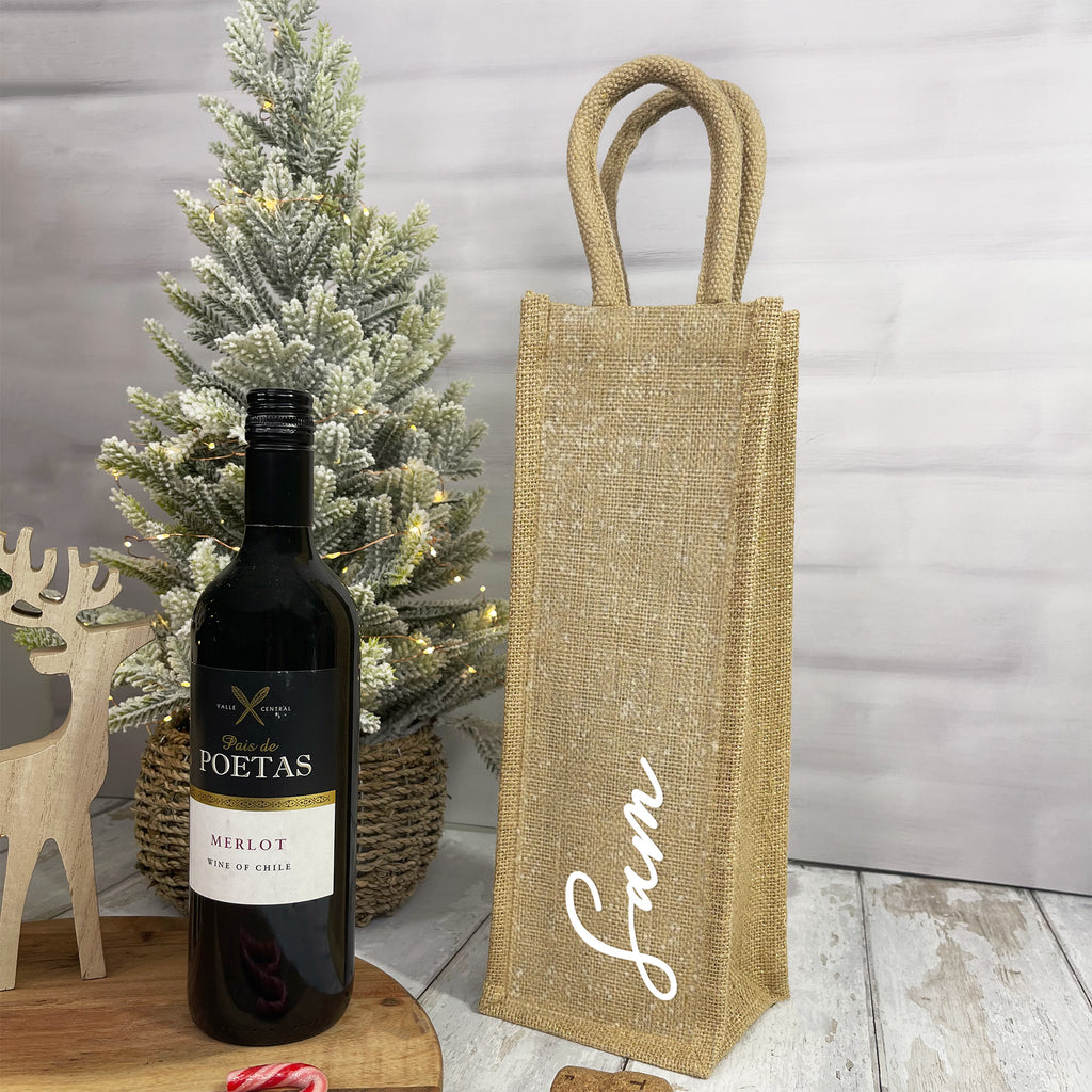 Personalised Shimmer Jute Bottle Bag with Name