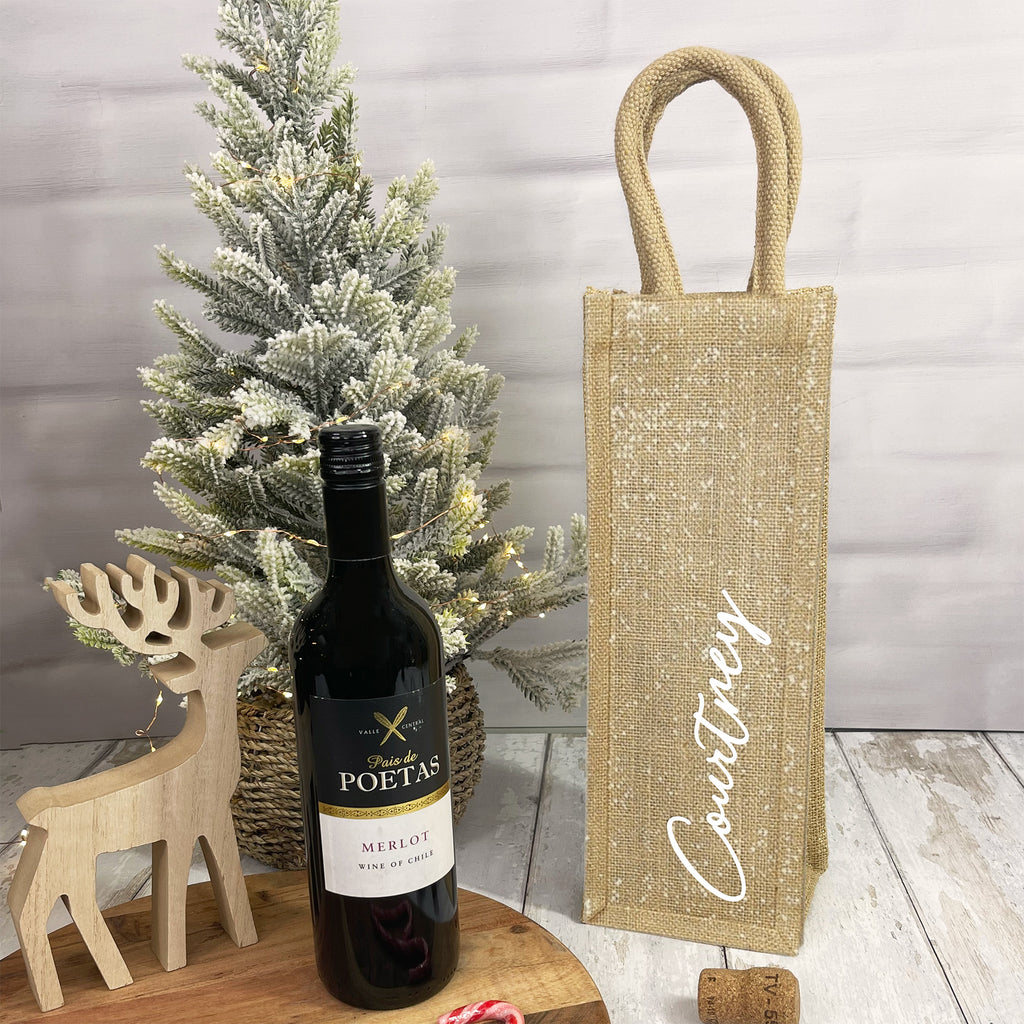 Personalised Shimmer Jute Bottle Bag with Name