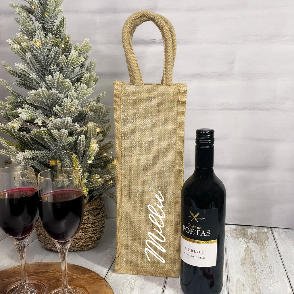 Personalised Shimmer Jute Bottle Bag with Name