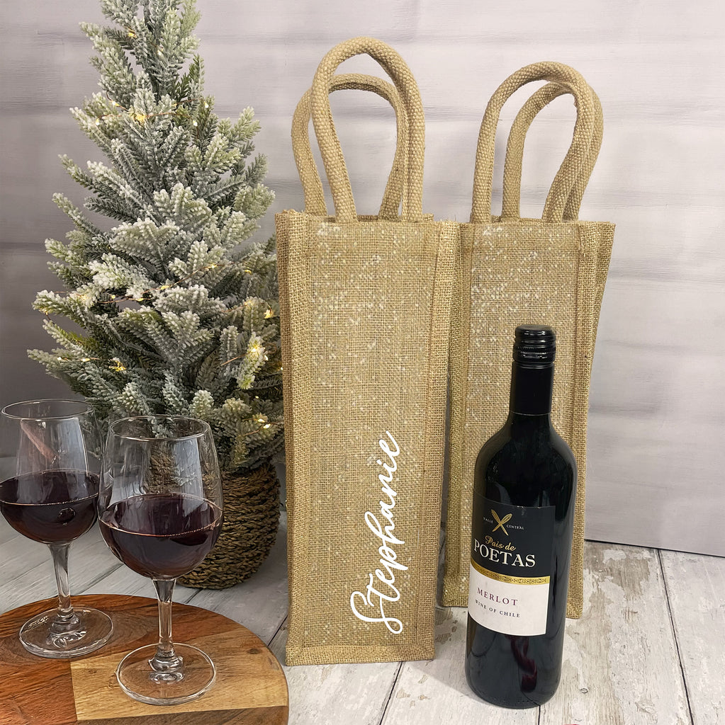 Personalised Shimmer Jute Bottle Bag with Name