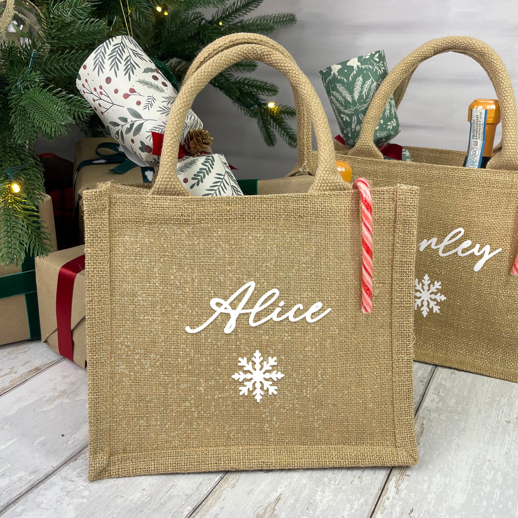 Personalised Small Shimmer Jute Christmas Gift Bag