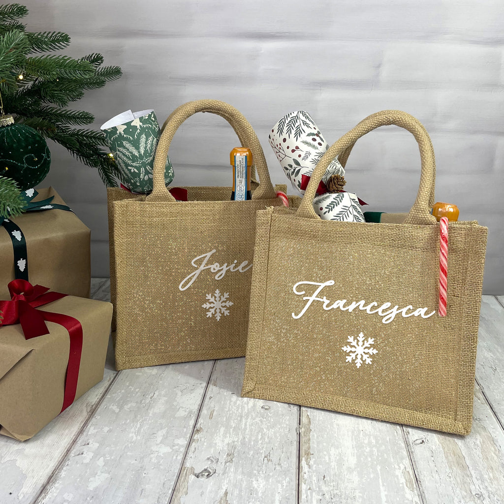 Personalised Small Shimmer Jute Christmas Gift Bag