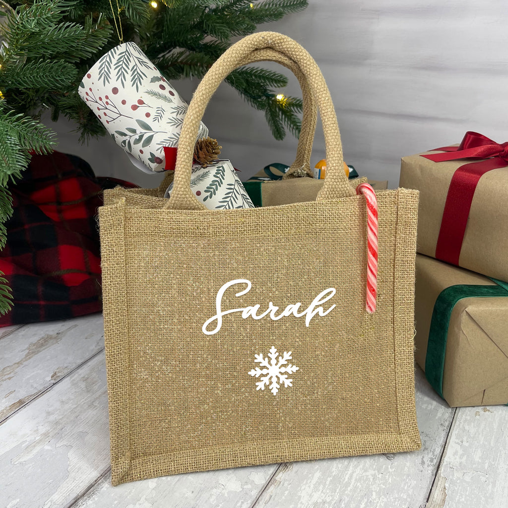 Personalised Small Shimmer Jute Christmas Gift Bag