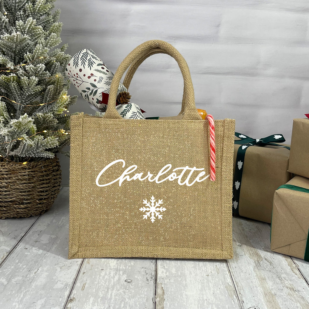 Personalised Small Shimmer Jute Christmas Gift Bag