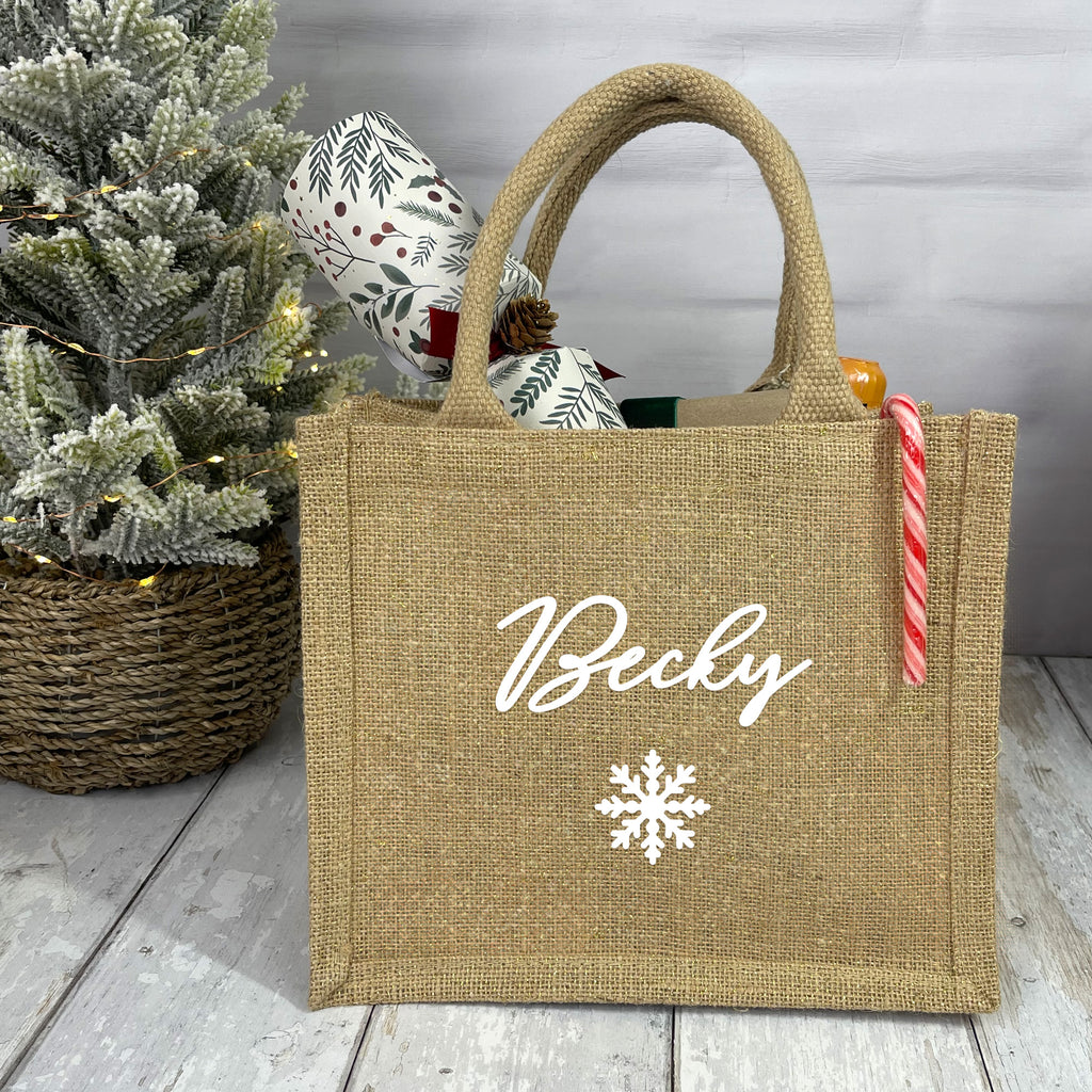 Personalised Small Shimmer Jute Christmas Gift Bag