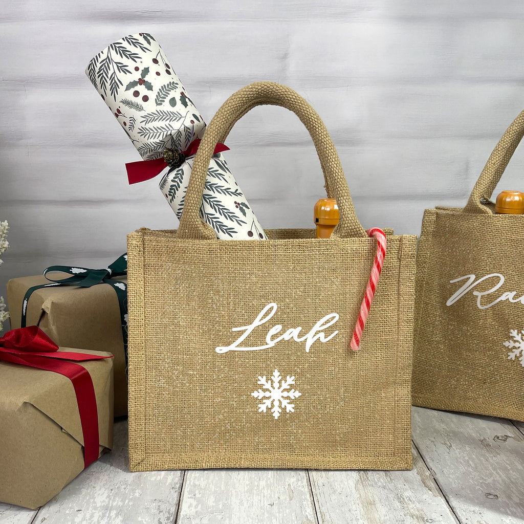 Personalised Small Shimmer Jute Christmas Gift Bag