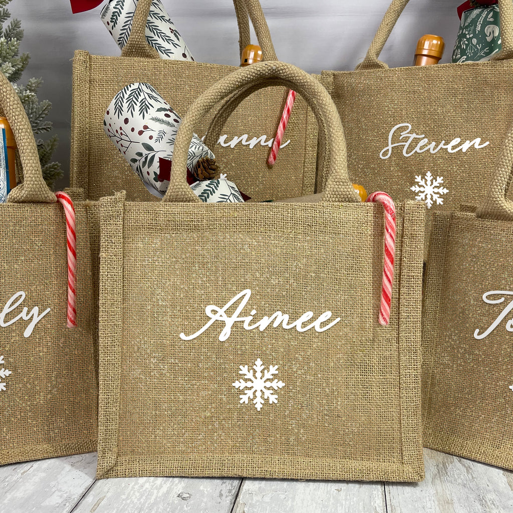 Personalised Small Shimmer Jute Christmas Gift Bag