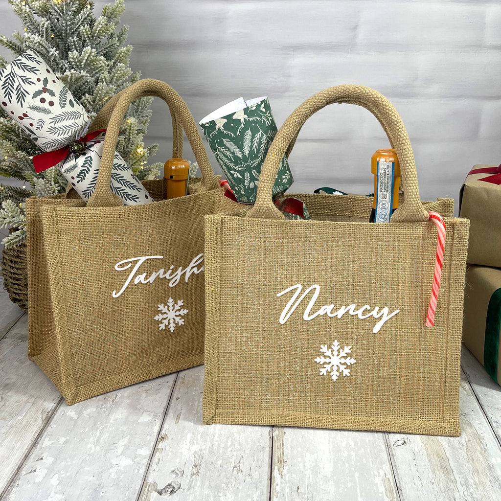 Personalised Small Shimmer Jute Christmas Gift Bag