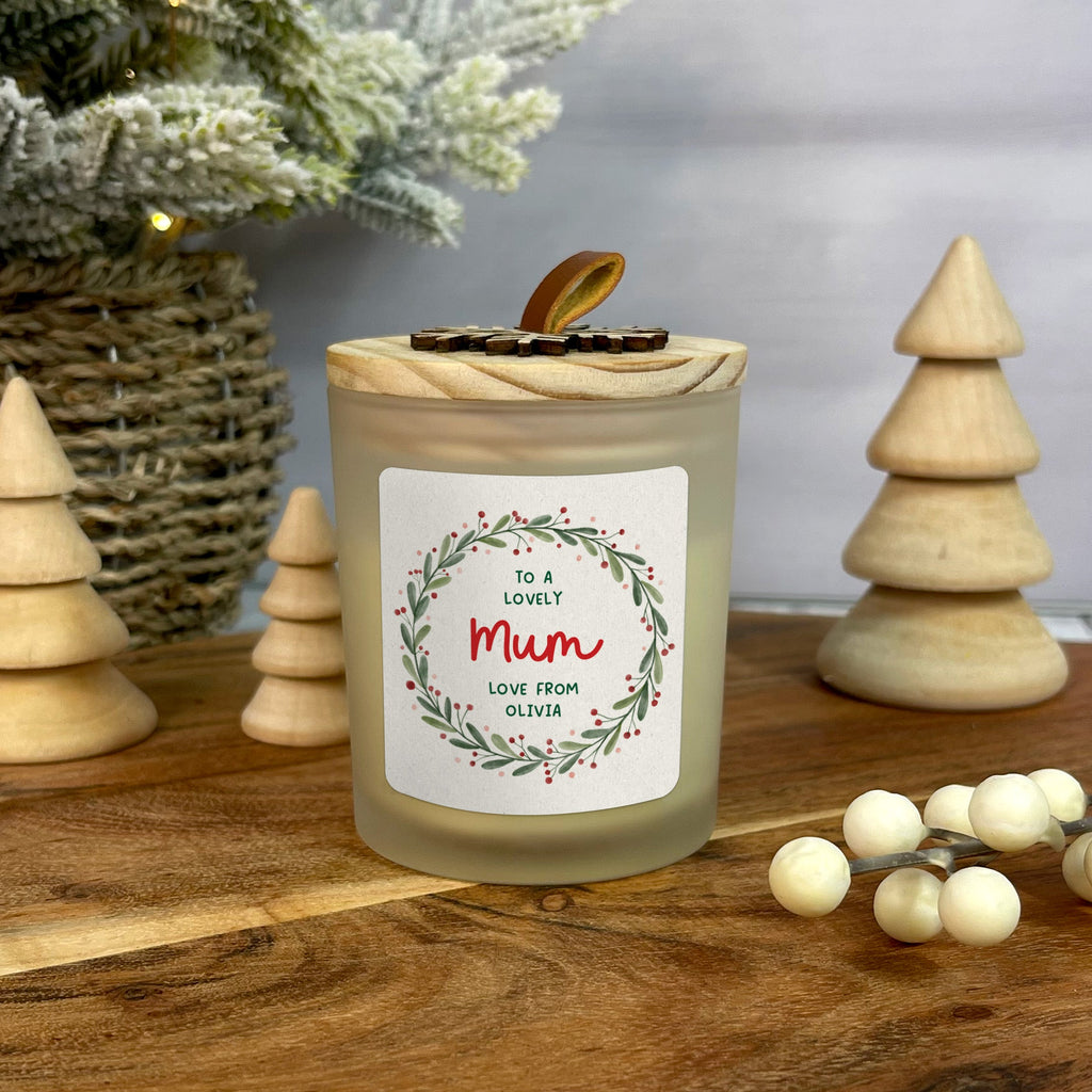 Personalised Christmas Candle with Wooden Snowflake Lid