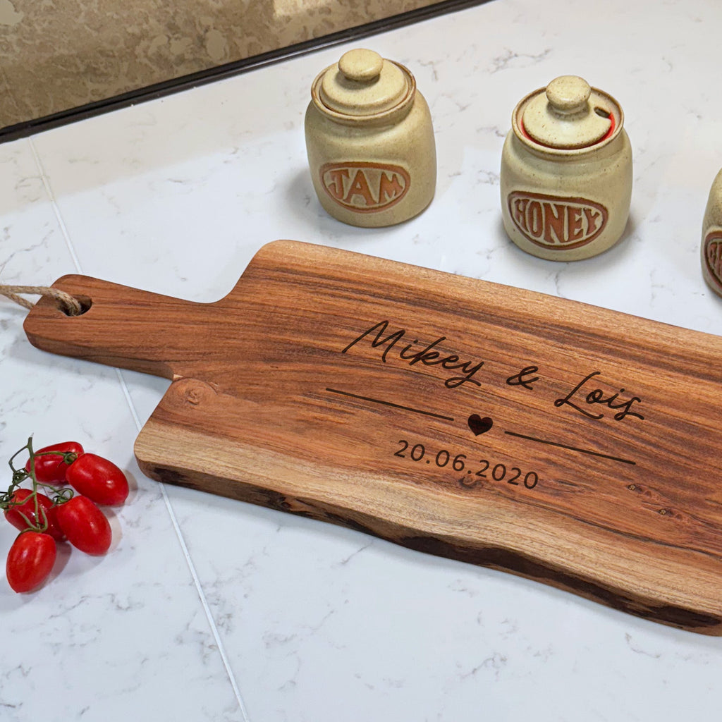Personalised Acacia Paddle Chopping Board - Any Names & Text
