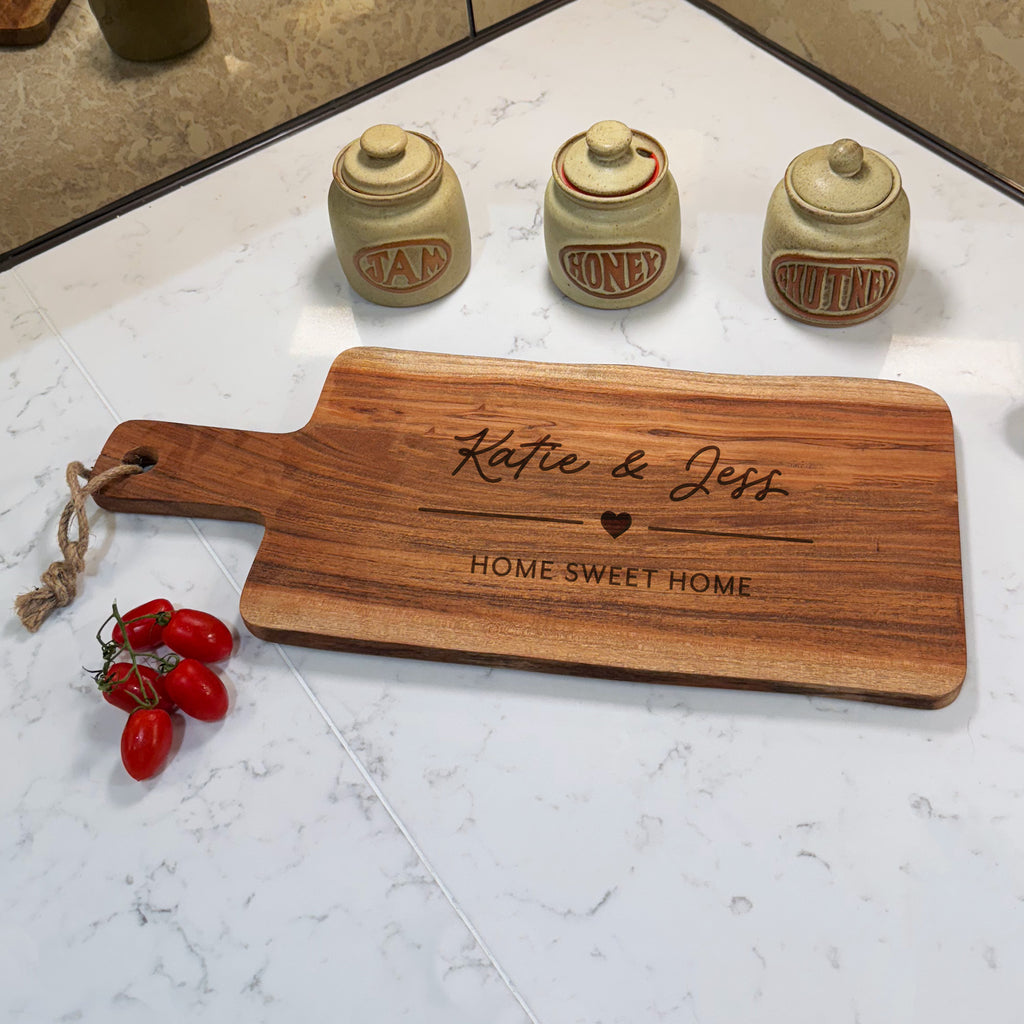 Personalised Acacia Paddle Chopping Board - Any Names & Text