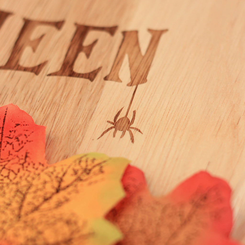 Personalised 'Halloween At The' Wooden 30cm Serving Board - Any Surname