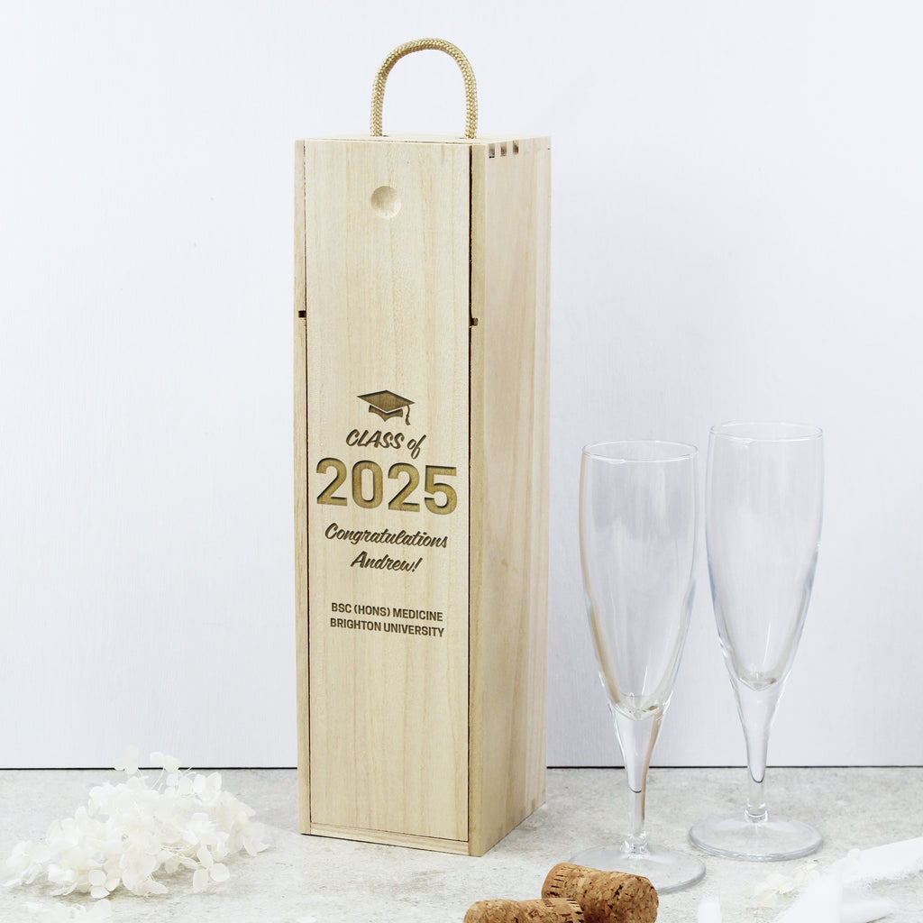 Personalised Wooden Class of 2025  Graduation Wine Box