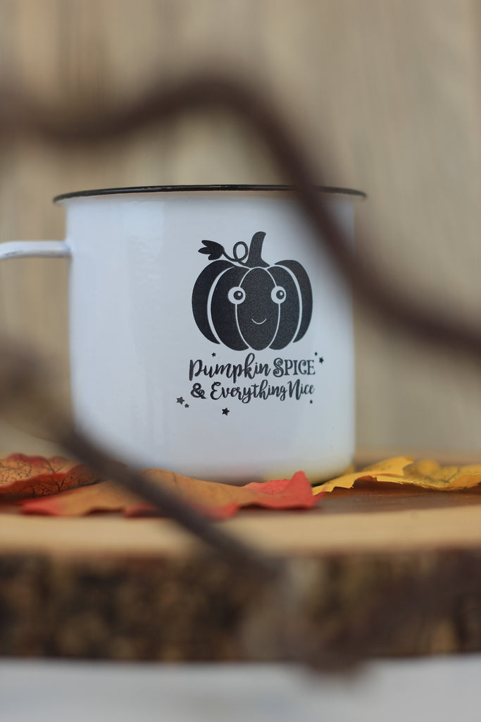 Personalised 'Pumpkin Spice & Everything Nice' Mug, 13 oz Metal Enamel Mug