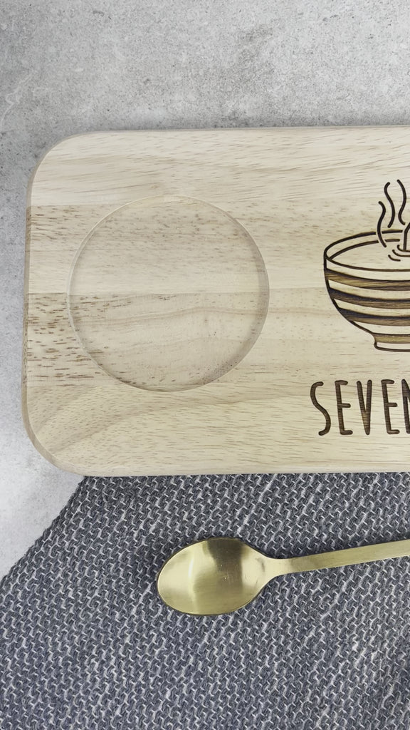 Wooden Tea & Biscuit Board "SEVEN-TEA" Design, 70th Birthday Gift for Him