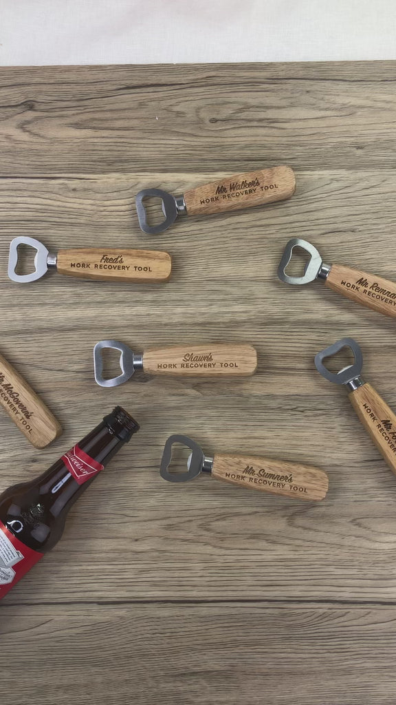 Personalised Wooden 'Work Recovery Tool' Bottle Opener