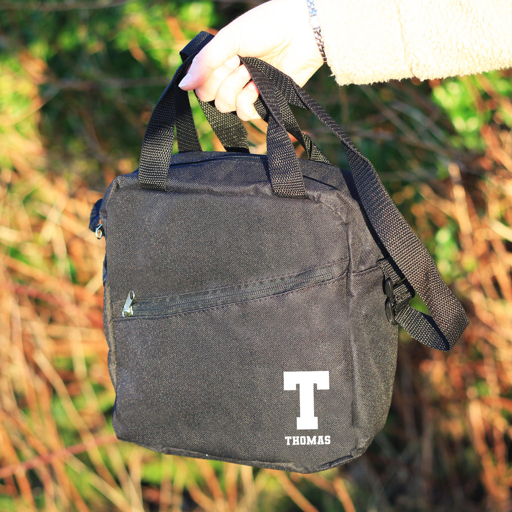 Personalised Black Monogram Lunch / Cooler Bag with Initial & Name