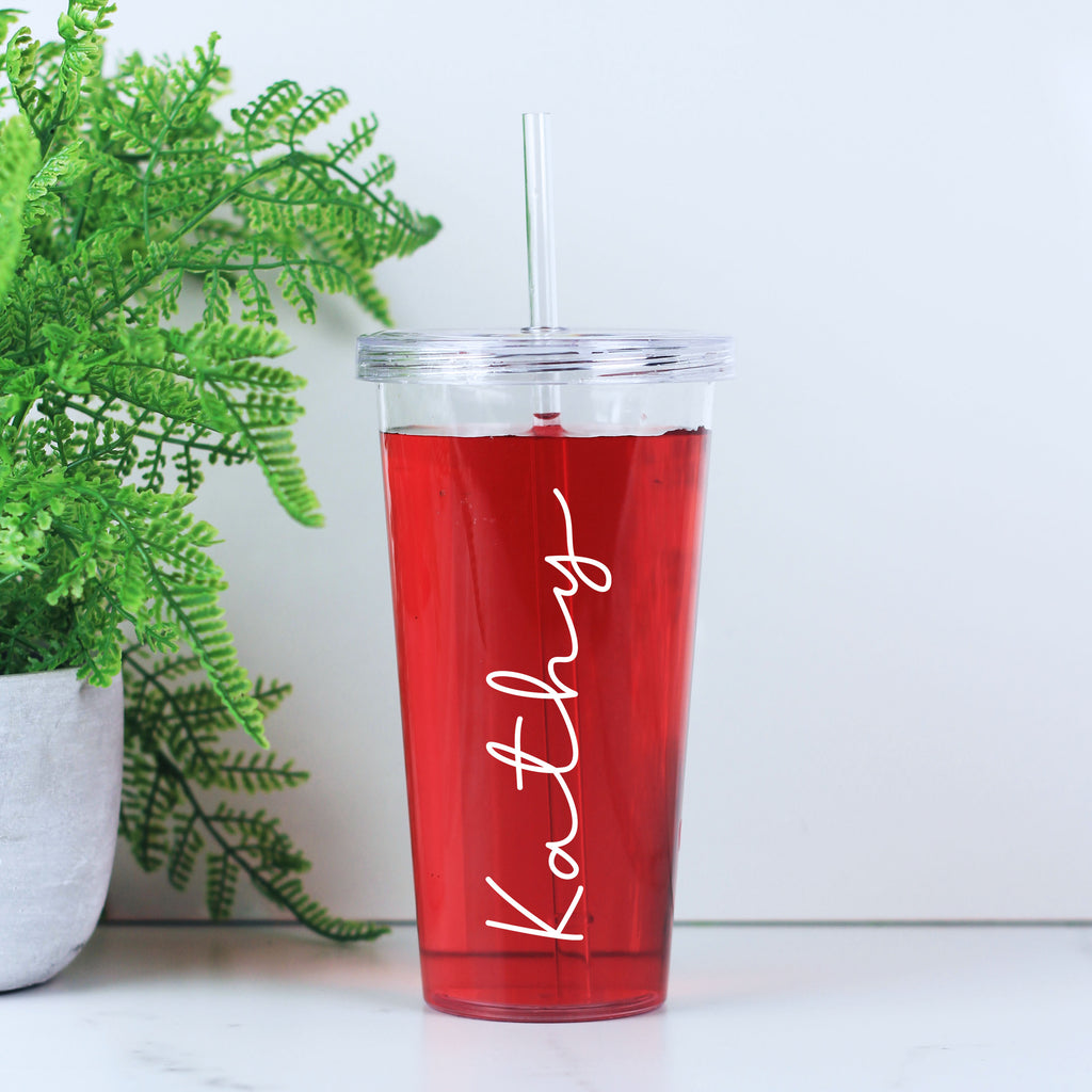Personalised Clear Tumbler with Straw Cold Cup  - ANY NAME
