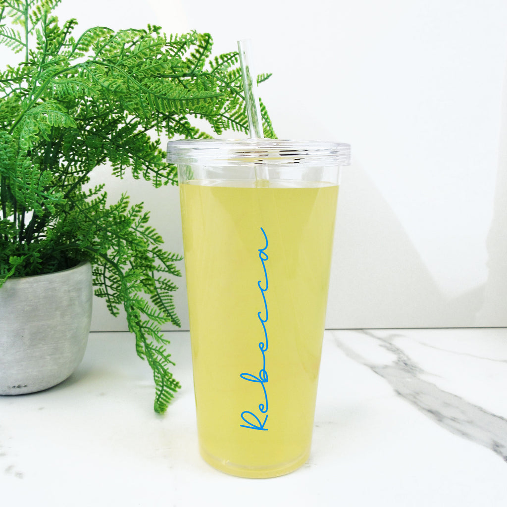 Personalised Clear Tumbler with Straw Cold Cup  - ANY NAME