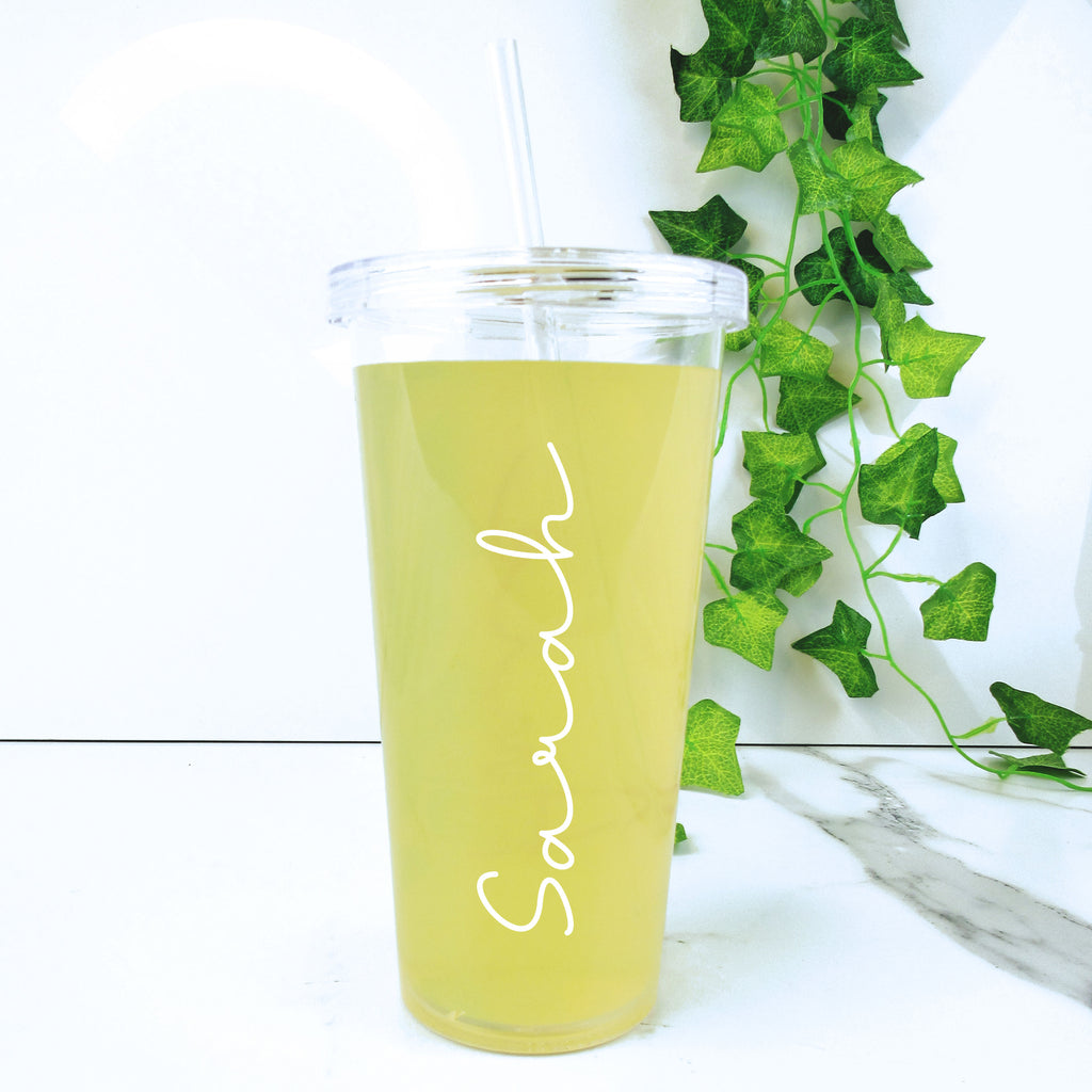 Personalised Clear Tumbler with Straw Cold Cup  - ANY NAME