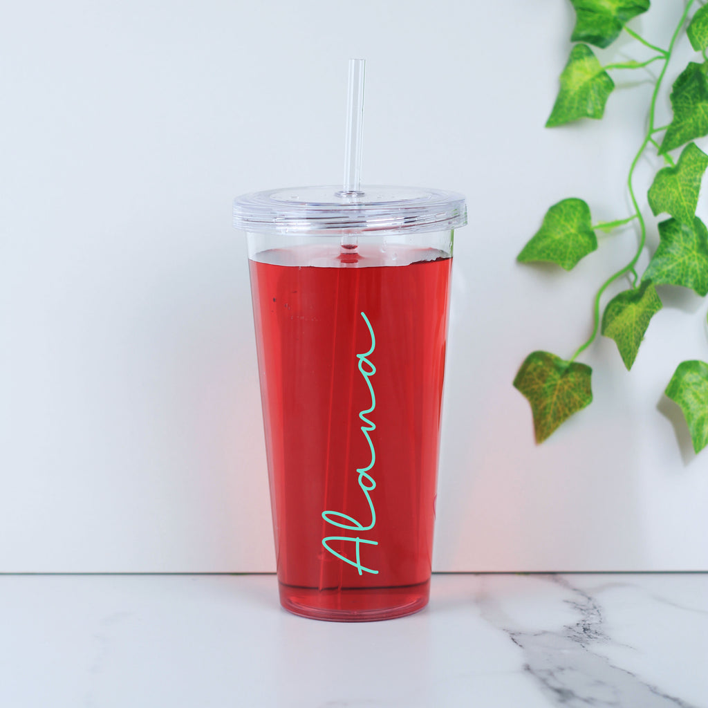 Personalised Clear Tumbler with Straw Cold Cup  - ANY NAME