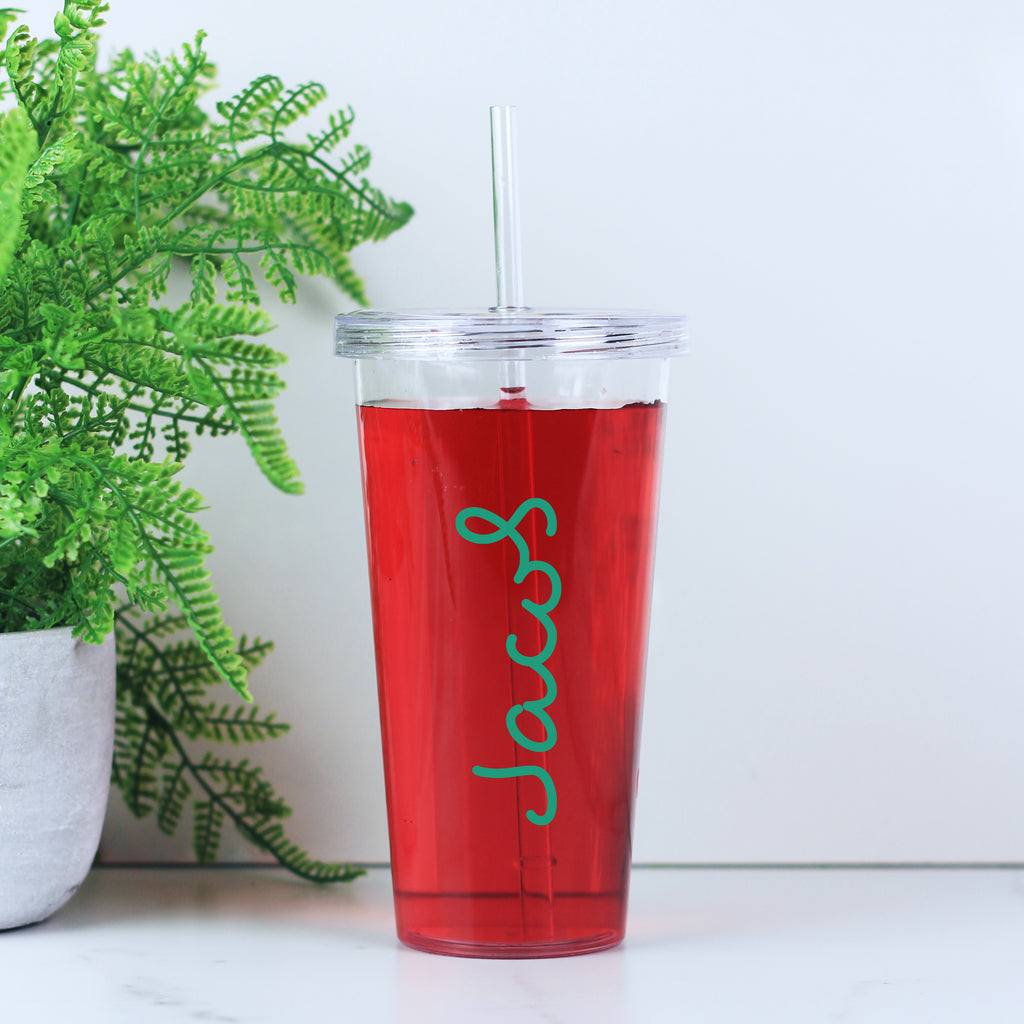 Personalised Love Clear Island Inspired Tumbler with Straw Cold Cup  - ANY NAME