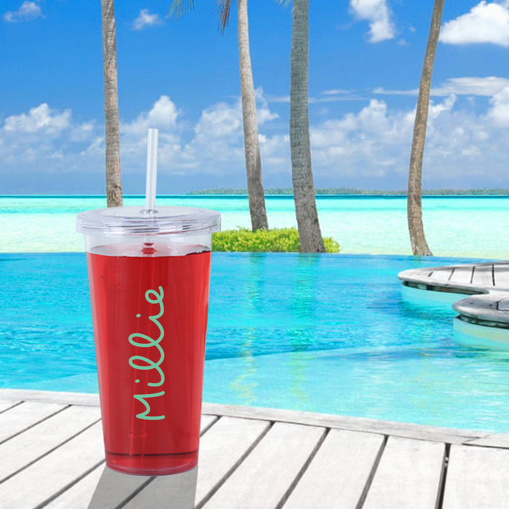Personalised Love Clear Island Inspired Tumbler with Straw Cold Cup  - ANY NAME