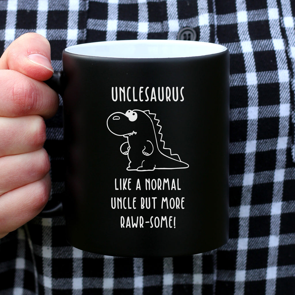 Personalised "Unclesaurus" Black Dinosaur Mug