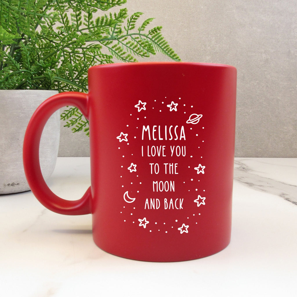 Personalised 'I Love You To The Moon And Back' Red Coffee Mug