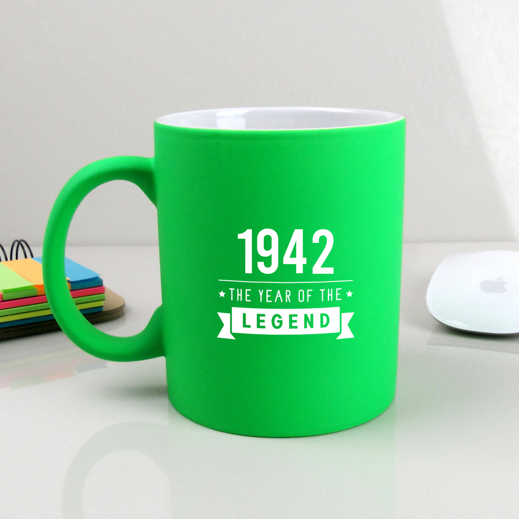 Neon Green Coffee Mug Cup "1942 Year of The Legend" Design, 80th Birthday Gifts, 310ml