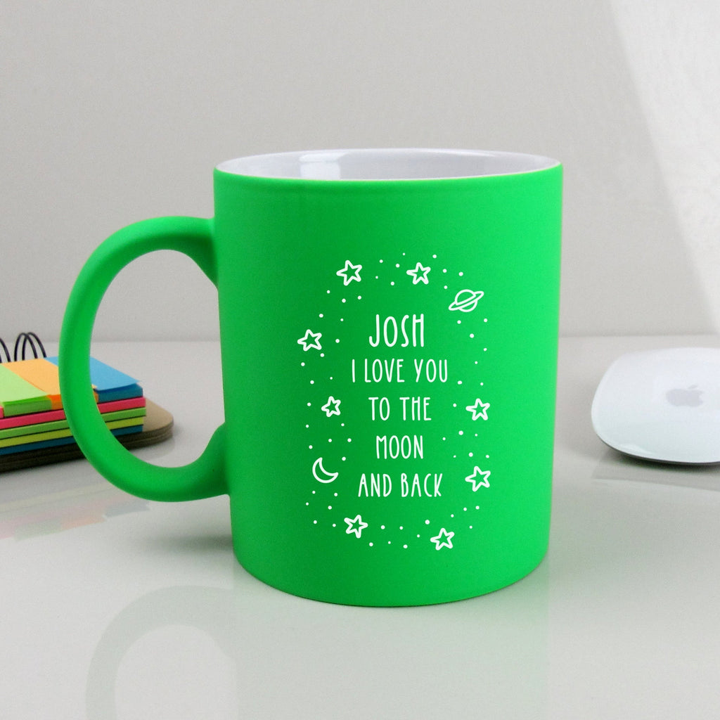 Personalised 'I Love You To The Moon & Back' Bright Green Coffee Mug