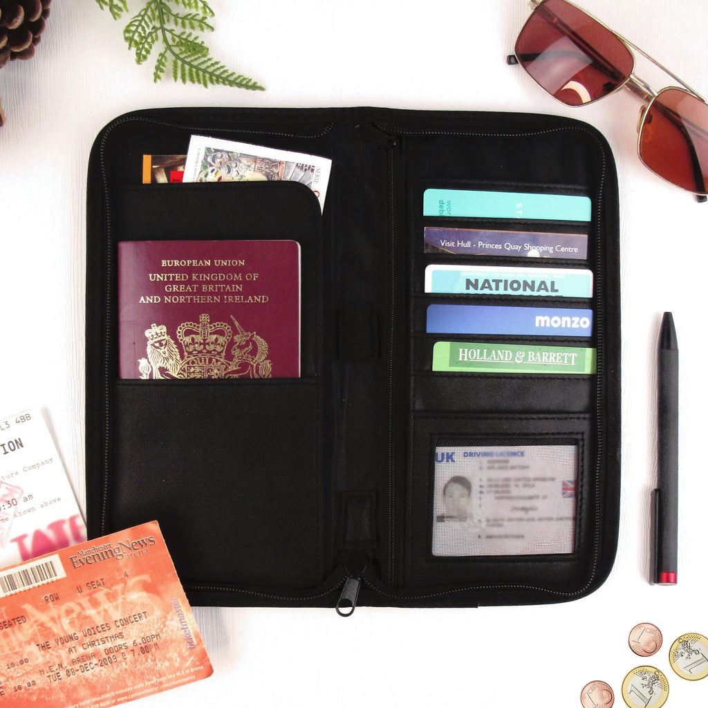 Personalised Black Travel Document Wallet - Any Name & Heart Option