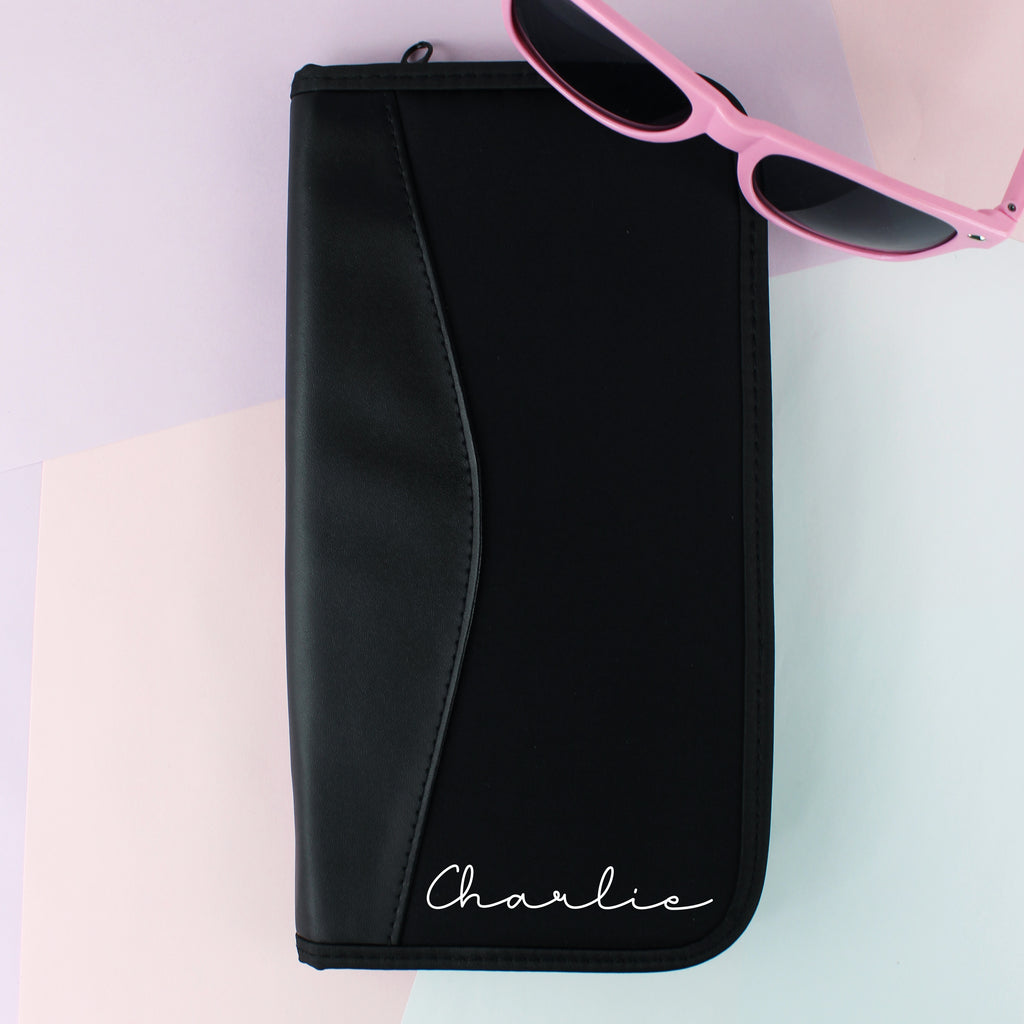 Personalised Black Travel Document Wallet - Any Name & Heart Option