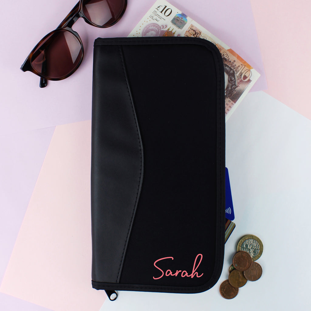 Personalised Black Travel Document Wallet - Any Name