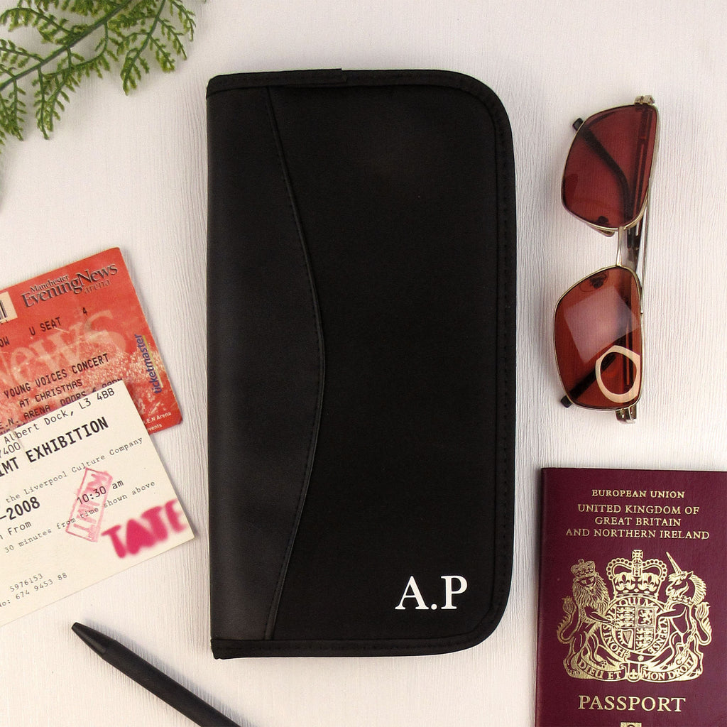 Personalised Black Travel Wallet with Initials