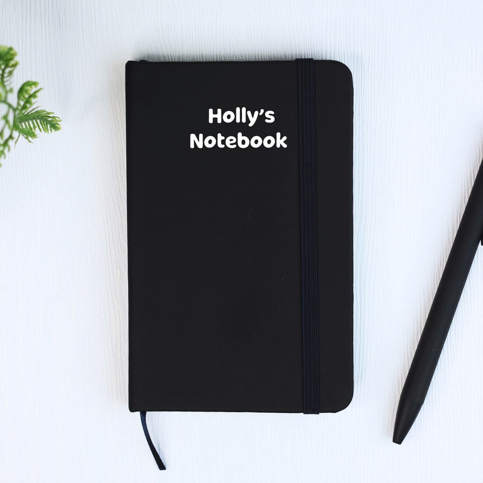 Personalised Black Hardback A6 Lined Notebook
