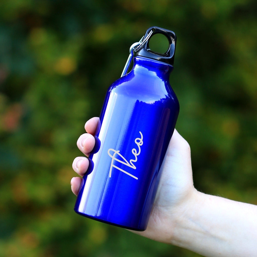 Personalised Children's 400ml Metal Water Bottle with Carabiner Clip