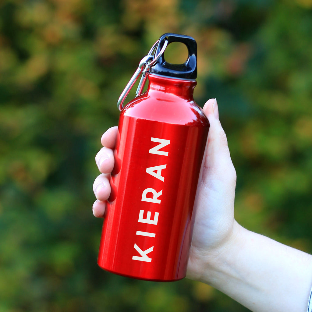 Engraved Personalised Childrens Water Bottle with Carabiner Clip 400ml - Capital Letters, Back to School Bottle