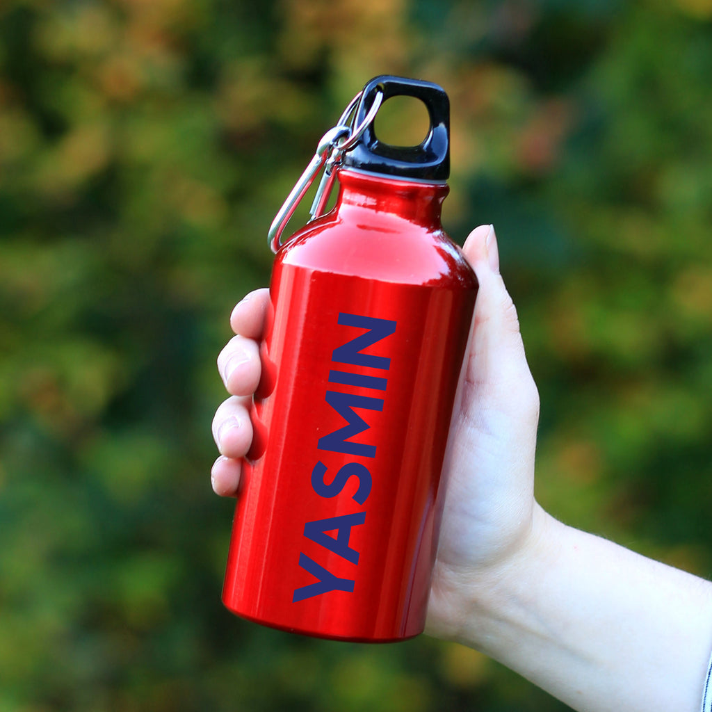 Personalised Kid's 400ml Metal Water Bottle with Carabiner Clip - Any Name