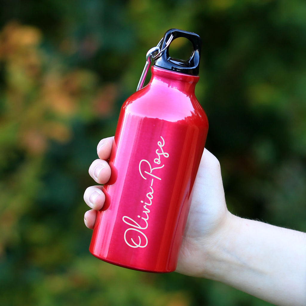 Personalised Children's 400ml Metal Water Bottle with Carabiner Clip