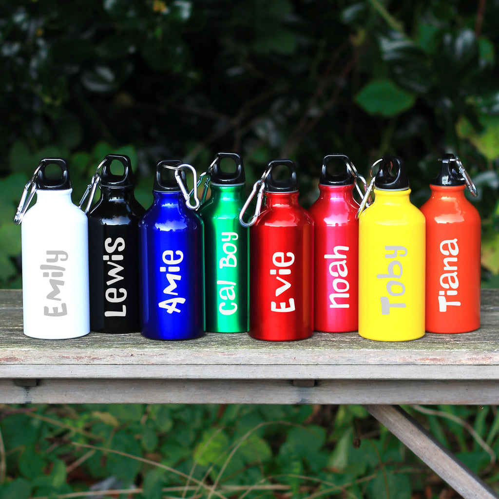 Personalised Boys Metal Drinks Sports Water Bottle with Carabiner Clip 400ml - Skater Design Christmas Gift, Back to School Bottle